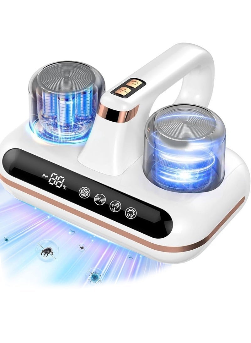 مكنسة كهربائية للسرير - منظف لاسلكي لعث الغبار، يعمل بتقنية الأشعة فوق البنفسجية C بطول 253.7 نانومتر وتقنية الموجات فوق الصوتية، بقوة شفط قوية تبلغ 16 كيلو باسكال، وضوضاء منخفضة، ومتعددة الاستخدامات للسرير، وشعر الحيوانات الأليفة، والأريكة. - Image 1